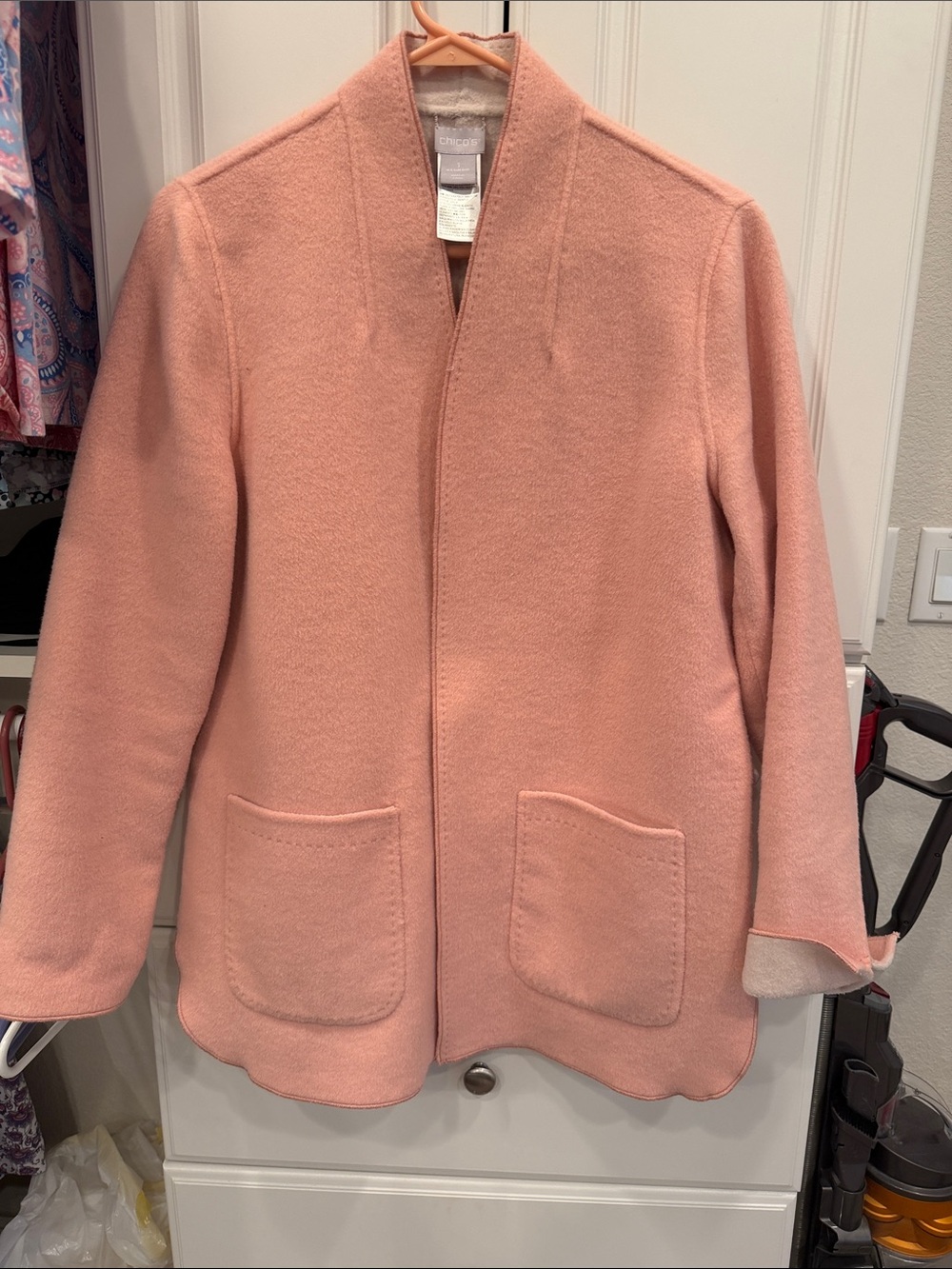 Chico’s Reversible Peach/Off White Wool Blend Open Cardigan Size 1